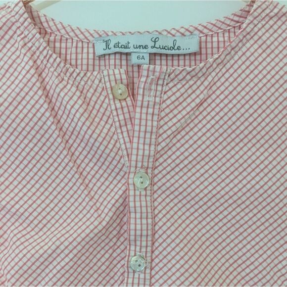 Il Etait Une Luciole Red Gingham Print Long Sleeve Henley Top Size 6 H - Picture 2 of 4